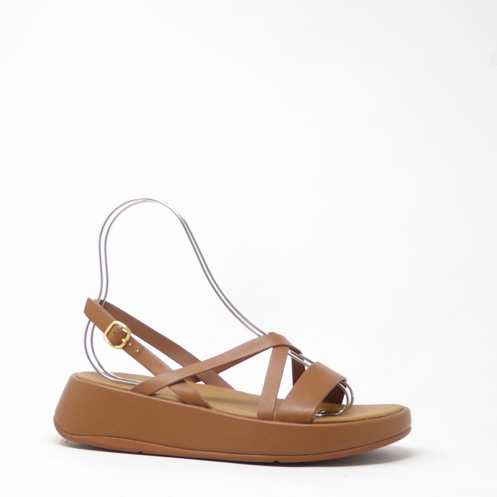 FitFlop Womens F-Mode Flatform Leather Strappy Back-Strap Sandals Brown US 8